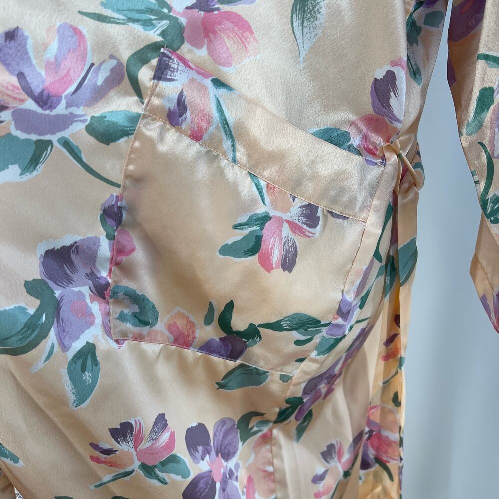 Victoria's Secret Long Printed Floral Pastel Pink Robe Vintage Gold Label - Picture 9 of 10
